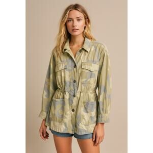 Free People Womens Field Jacket Small Green Camo Utility Lead The Way OVERSIZED